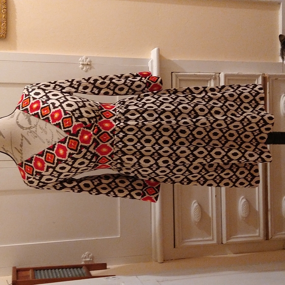 Silky black and orange print dress Sz S/P - Picture 1 of 5